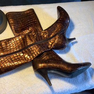 Ruby & Bloom Bronze Snakelike Boots, Size 6.5